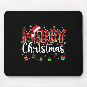 Merry Christmas Buffalo Plaid Red Santa Hat Xmas P Mouse Mat