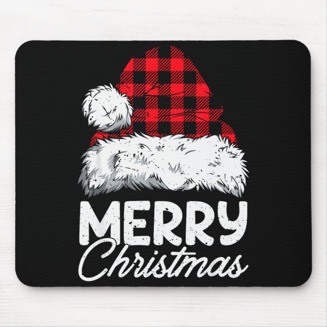 Merry Christmas Buffalo Plaid Red Santa Hat Xmas P Mouse Mat (Front)