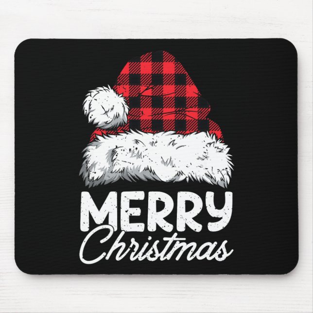 Merry Christmas Buffalo Plaid Red Santa Hat Xmas P Mouse Mat (Front)