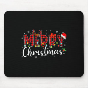 Merry Christmas Buffalo Plaid Red Santa Hat Xmas P Mouse Mat