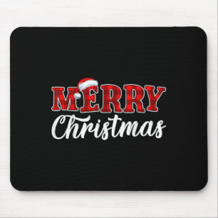 Merry Christmas Buffalo Plaid Red Santa Hat Xmas P Mouse Mat