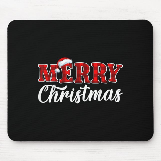Merry Christmas Buffalo Plaid Red Santa Hat Xmas P Mouse Mat (Front)