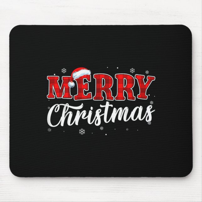 Merry Christmas Buffalo Plaid Red Santa Hat Xmas P Mouse Mat (Front)