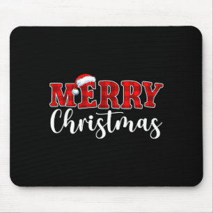 Merry Christmas Buffalo Plaid Red Santa Hat Xmas P Mouse Mat