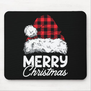 Merry Christmas Buffalo Plaid Red Santa Hat Xmas P Mouse Mat