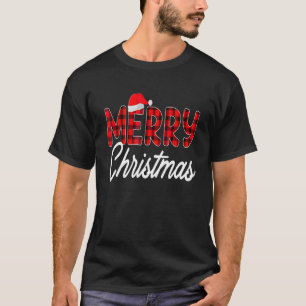 Merry Christmas Buffalo Plaid Red Santa Hat Xmas P T-Shirt