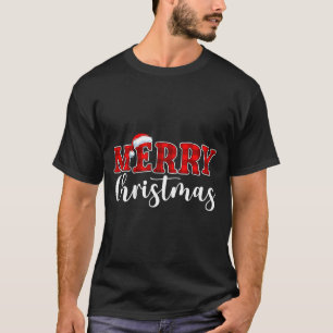 Merry Christmas Buffalo Plaid Red Santa Hat Xmas P T-Shirt