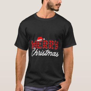 Merry Christmas Buffalo Plaid Red Santa Hat Xmas P T-Shirt