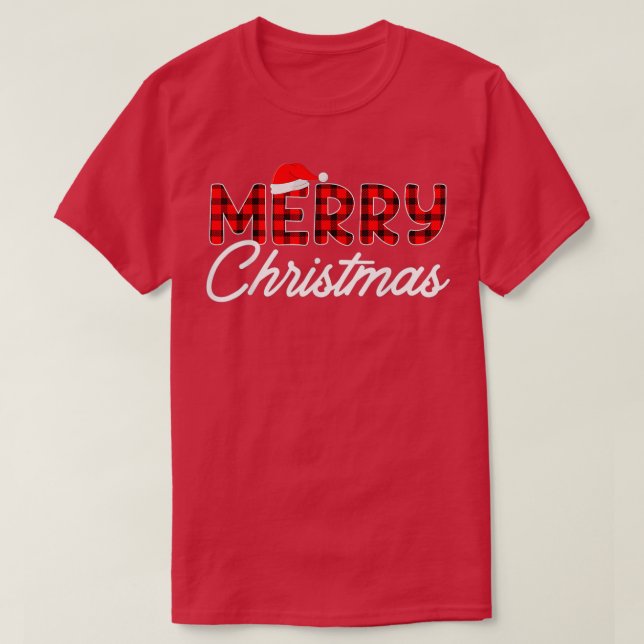 Merry Christmas Buffalo Plaid Red Santa Hat Xmas P T-Shirt (Design Front)