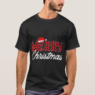 Merry Christmas Buffalo Plaid Red Santa Hat Xmas T-Shirt
