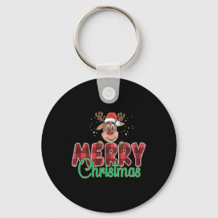 Merry Christmas Buffalo Plaid Red Santa Reindeer X Key Ring