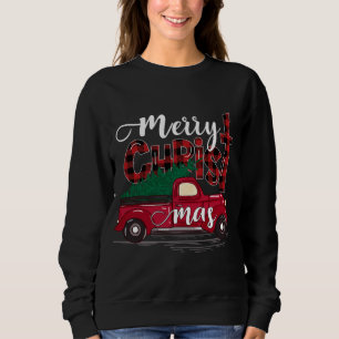 Merry Christmas Buffalo Plaid Red Truck Christian Sweatshirt
