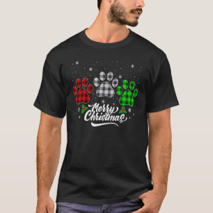 Merry Christmas Buffalo Plaid Red White Green Dog T-Shirt