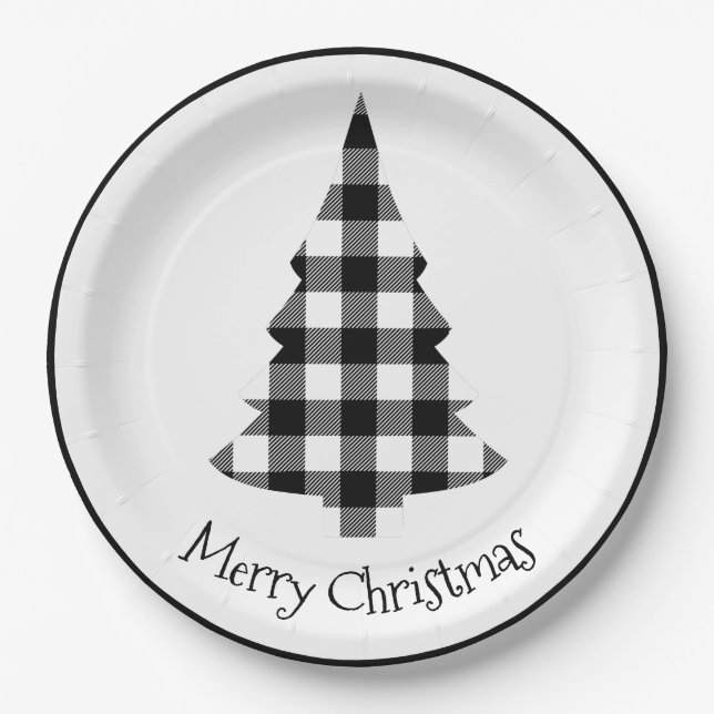 Merry Christmas Buffalo Plaid Rustic Christmas  Paper Plate (Front)