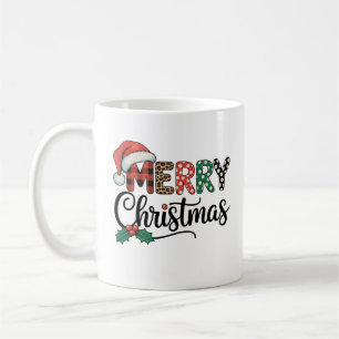 Merry Christmas Buffalo Plaid Santa Hat Love Xmas Coffee Mug