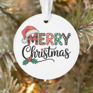 Merry Christmas Buffalo Plaid Santa Hat Love Xmas Ornament