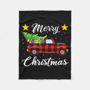 Merry Christmas Buffalo Plaid Shirt, Red Truck Tre Fleece Blanket