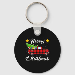 Merry Christmas Buffalo Plaid Shirt, Red Truck Tre Key Ring