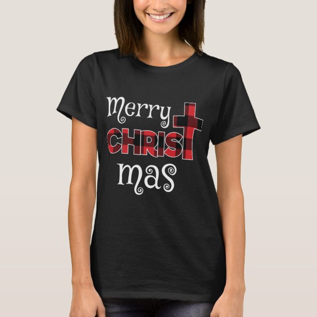 Merry Christmas Buffalo Plaid T-Shirt (Front)