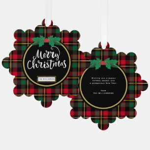 Merry Christmas Buffalo Plaid  Tree Decoration Card