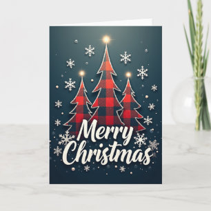 Merry Christmas Buffalo Plaid Trees Cozy Holiday Card