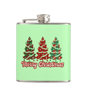 Merry Christmas Buffalo Plaid Trees Design-42019 Hip Flask