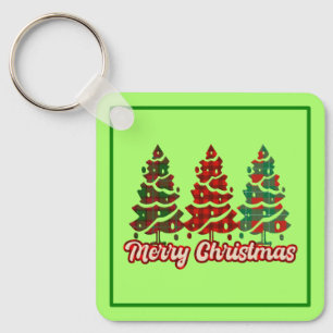 Merry Christmas Buffalo Plaid Trees Design-42019 Key Ring