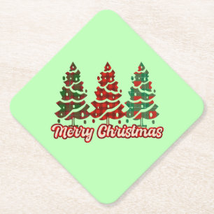 Merry Christmas Buffalo Plaid Trees Design-42019 Paper Coaster