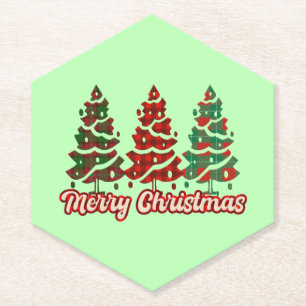Merry Christmas Buffalo Plaid Trees Design-42019 Paper Coaster