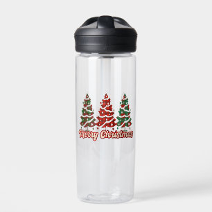 Merry Christmas - Buffalo Plaid Trees Design Water Bottle