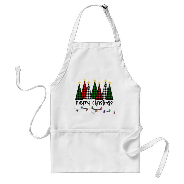 Merry Christmas Buffalo Plaid Trees Standard Apron (Front)
