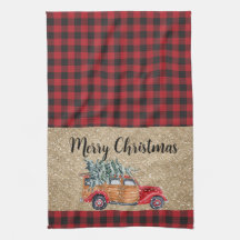 Merry Christmas Buffalo Plaid Vintage Truck Tree