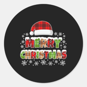 Merry Christmas Buffalo Plaid Xmas Men Women Kids Classic Round Sticker