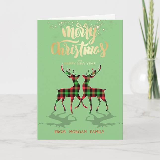 Merry Christmas,Buffalo Pleid Reindeers Holiday Card (Front)