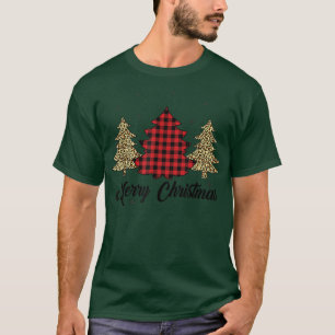 Merry Christmas Buffalo Red Plaid Leopard Christma T-Shirt