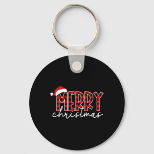 Merry Christmas Buffalo Red Plaid Santa Hat Xmas P Key Ring