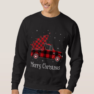 Merry Christmas Buffalo Red Plaid Truck Tree (2) Sweatshirt