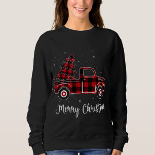 Merry Christmas Buffalo Red Plaid Truck Tree Sweatshirt