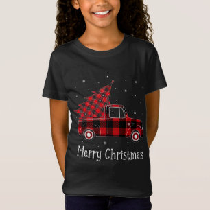 Merry Christmas Buffalo Red Plaid Truck Tree T-Shirt
