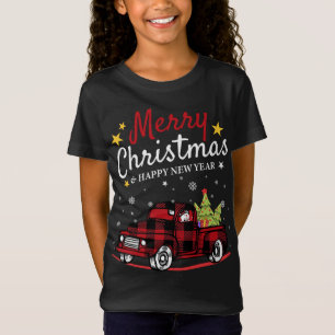 Merry Christmas Buffalo Truck Snowman Tree Red Pla T-Shirt