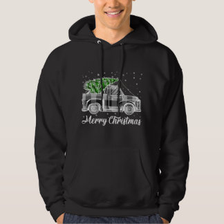 Merry Christmas Buffalo Truck Tree Black and White Hoodie