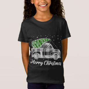 Merry Christmas Buffalo Truck Tree Black and White T-Shirt
