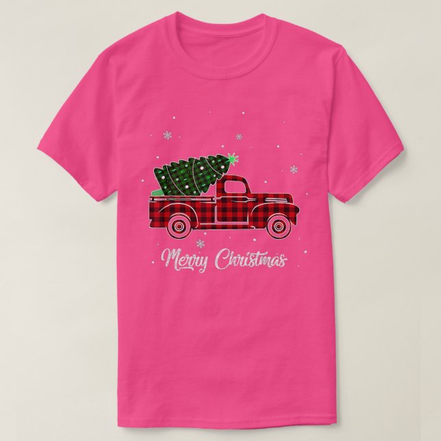 Merry Christmas Buffalo Truck Tree Red Plaid 4  T-Shirt (Design Front)