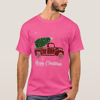 Merry Christmas Buffalo Truck Tree Red Plaid 4  T-Shirt