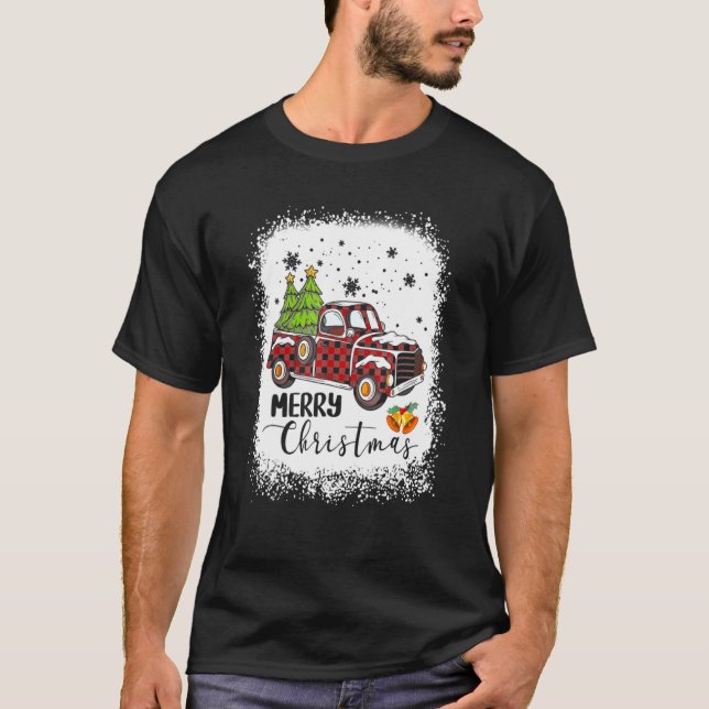 Merry Christmas Buffalo Truck Tree Red Plaid  Chri T-Shirt (Front)