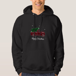 Merry Christmas Buffalo Truck Tree Red Plaid For Hoodie