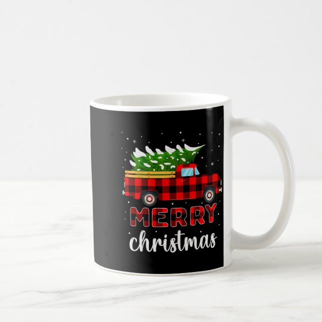 Merry Christmas Buffalo Truck Tree Red Plaid For M Coffee Mug (Right)