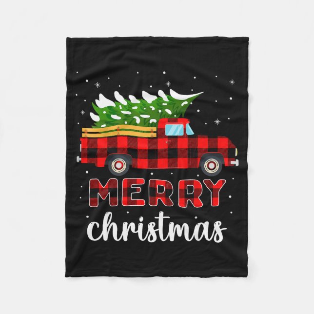 Merry Christmas Buffalo Truck Tree Red Plaid For M Fleece Blanket (Front)