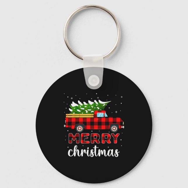 Merry Christmas Buffalo Truck Tree Red Plaid For M Key Ring (Front)
