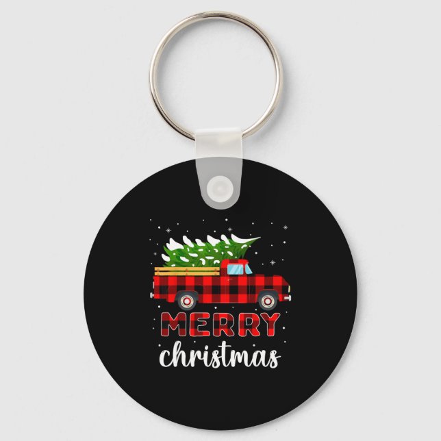 Merry Christmas Buffalo Truck Tree Red Plaid For M Key Ring (Front)